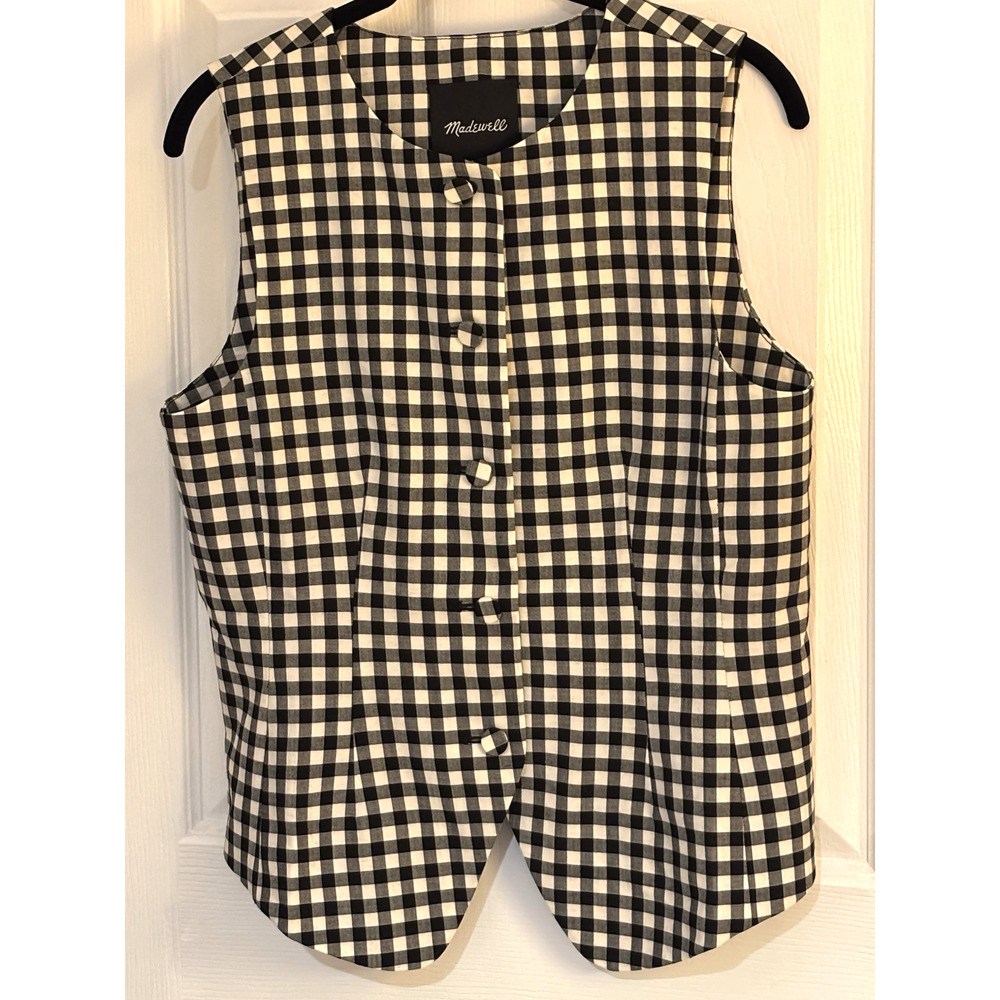Madewell Black White Gingham Checkered Women's Button Front Vest 8